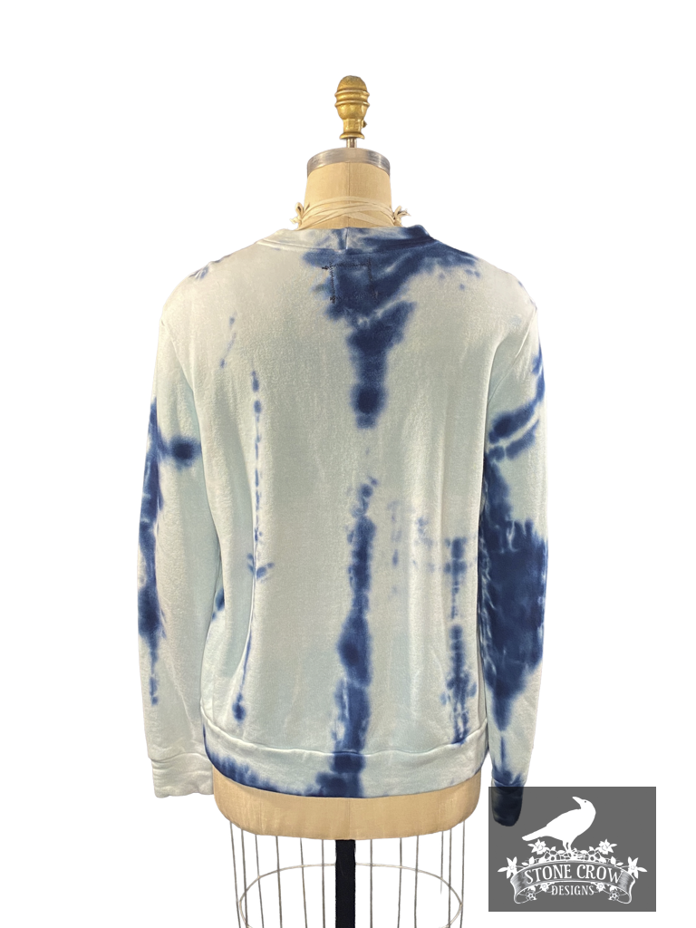 Unisex Crew Neck Tie-Dyed Pull-Over Sweatshirt Glacier Blue